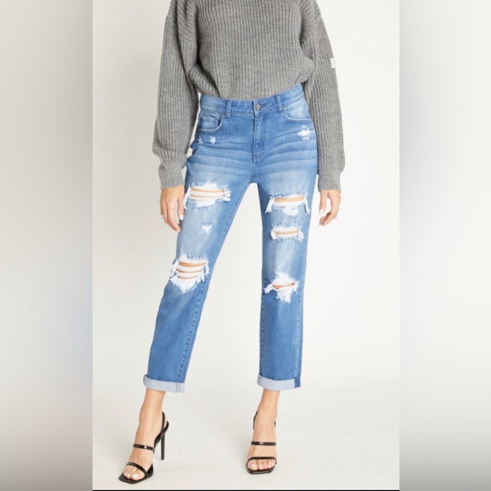 Cuffed Boyfriend Jeans Destructed